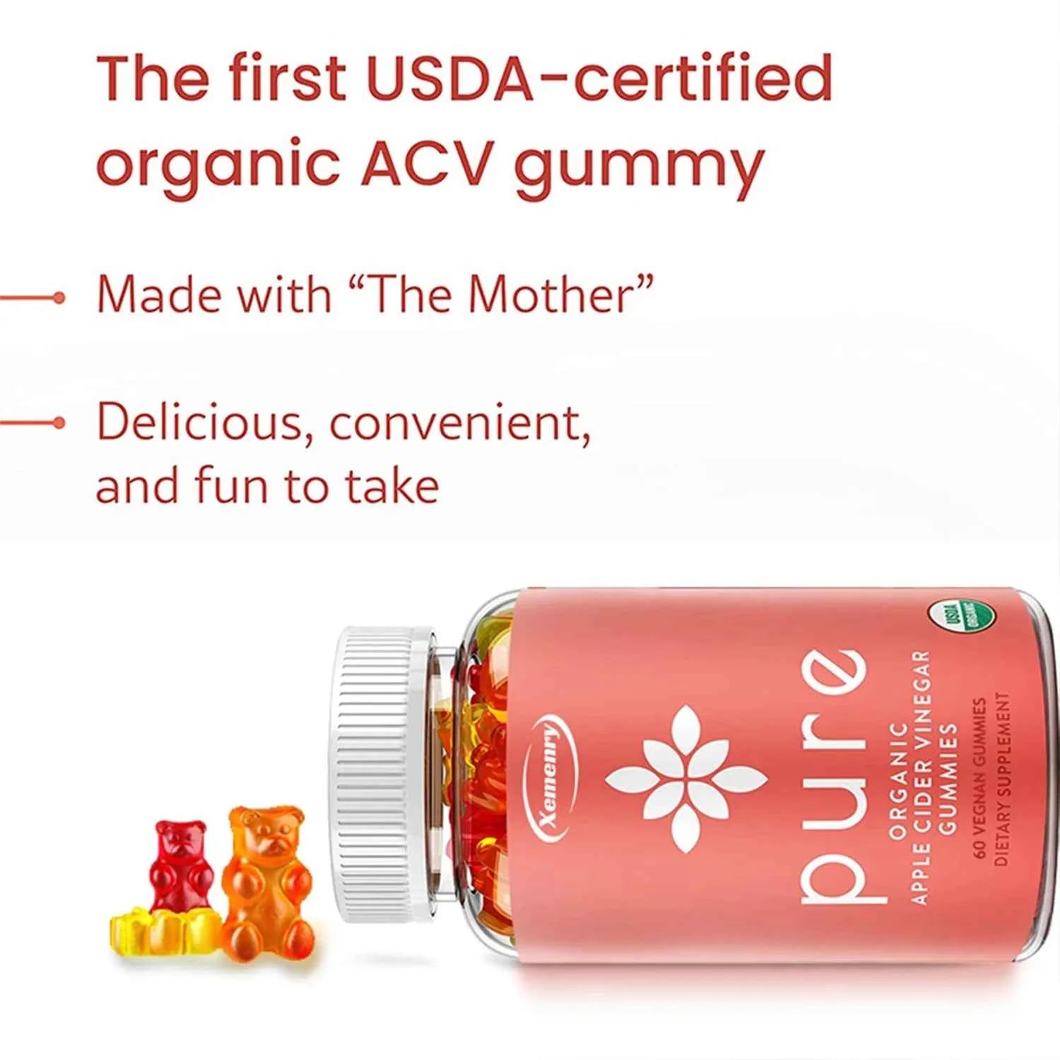 Pure Apple Cider Vinegar - Weight Management, Metabolism Boost, Fat Burning, Appetite Suppressant, Detoxification - 60 Gummies