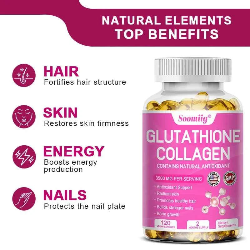 Collagen with Glutathione, Advanced Hydrolyzed Formula for Optimal Absorption, Skin, Hair, Nails & Joints, Natural Antioxidant