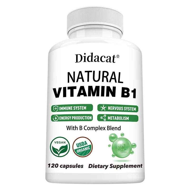 Natural Vitamin B1 - B Complex Blend, Nervous System, Immune System, Energy and Metabolic Health, Vegetarian Capsules