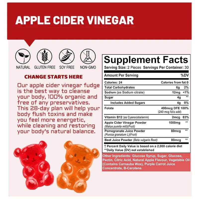 Bcuelov Apple Cider Vinegar Gummy Vitamins - Detox Cleanse, Fat Burner, Weight Management, Digestion Booster, Metabolism