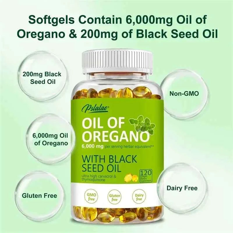 Oregano Oil Softgels - with Oregano & Black Seed Oil, for Digestion, Relieves Bloating, Boosts Immune, Antioxidant - 120pcs