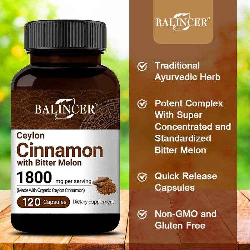 Ceylon Cinnamon 1800mg - Organic Ceylon Cinnamon & Organic Bitter Melon, 2-in-1 Support, Bone, Joint, Blood Sugar, Antioxidant