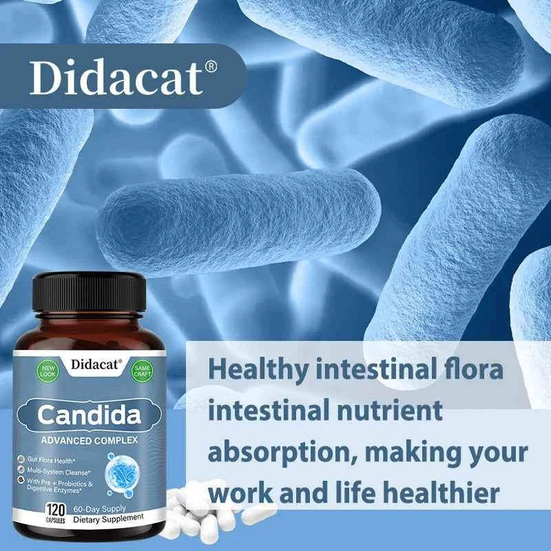 Candida Advanced Complex, Intestinal Supplement, Digestive Support, Constipation, Weight Loss, with Probiotic Digestive Enzymes
