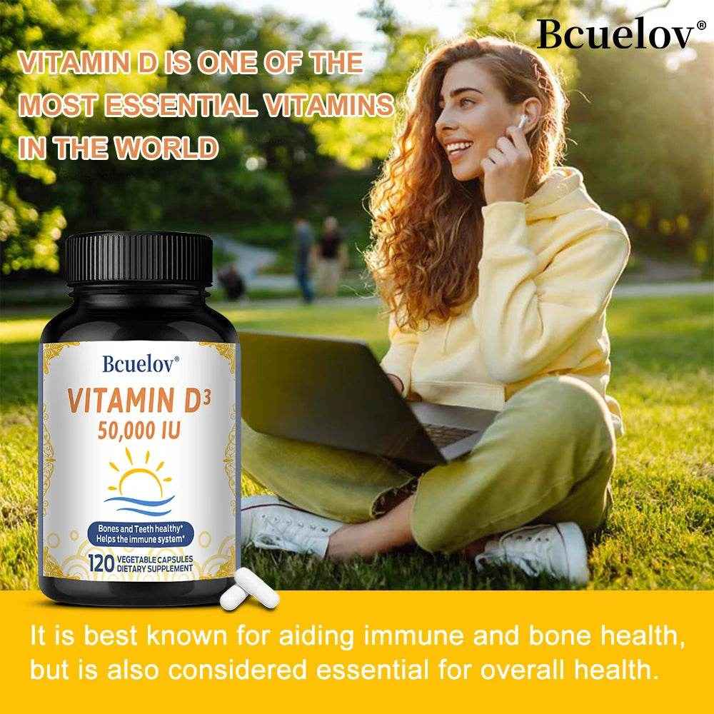 Vitamin D3 50,000 IU Supplement, Supports Strong Bones, Heart, Teeth, Muscle Health, for Men and Women, 120 Capsules
