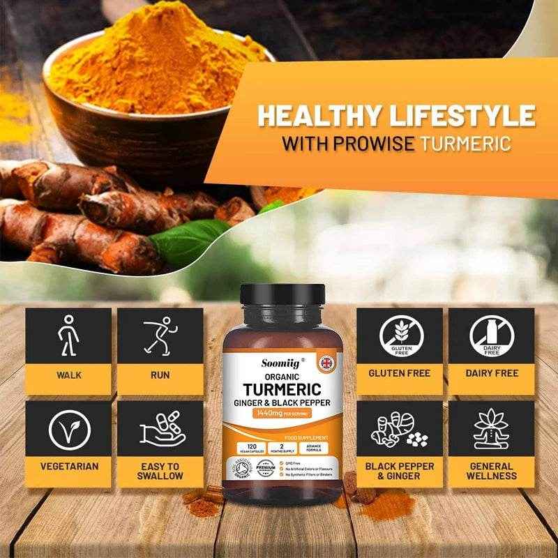 Organic Turmeric Ginger & Black Pepper Blend Capsules Joint Health Supplement Helps Joint Flexibility and Cushioning