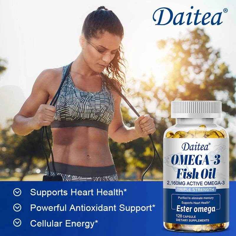 Omega-3 Fish Oil Supplement, Support Brain, Heart Health, Focus, Protect Cardiovascular System, Promote Cellular Energy Health