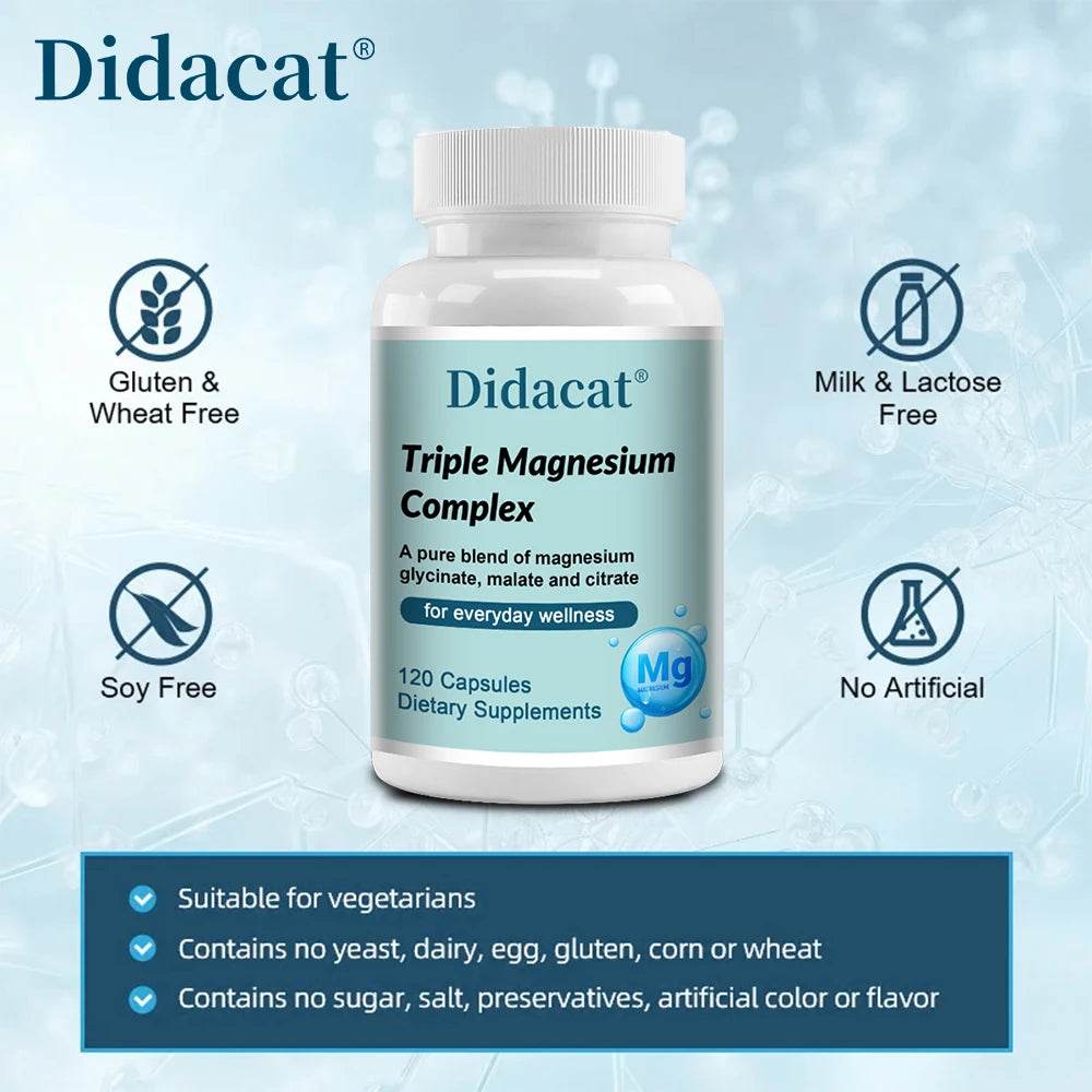 Magnesium Glycine, Malate & Citrate Capsules – Muscle, Bone, Cardiovascular & Nerve, Highly Absorbable, Triple Magnesium Complex