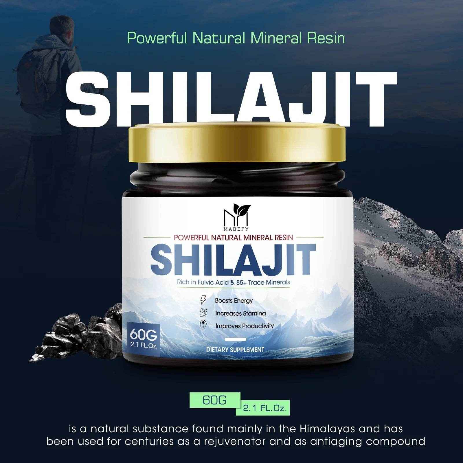 60g 100% Himalaya Pure Shilajit Resin Original Mineral Health Supplement Non-GMO Brain Memory Cognitive Energy Health