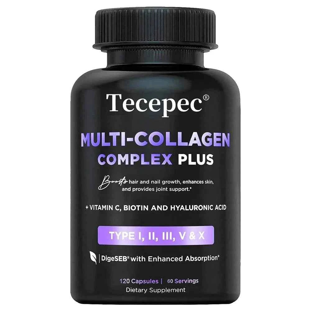 Tecepec Multi-Collagen Supplement - 120 Capsules - for Skin, Hair, Nails, Bones, Tendons, Joints & Gut Health