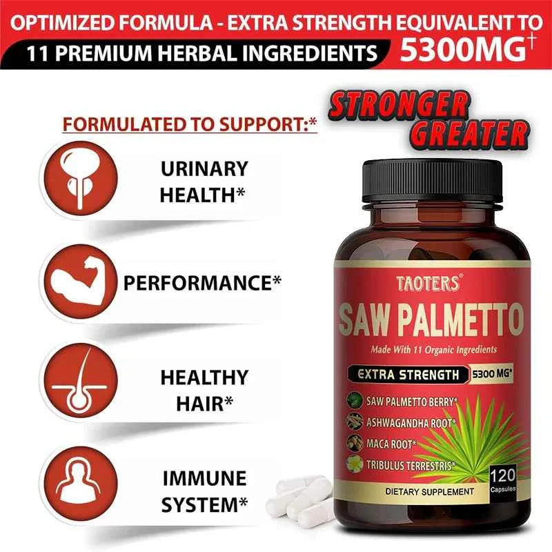 Saw Palmetto Berry PhytoSupplement - Combined with Turmeric, Tribulus, Maca, Green Tea and More - Prostate Support, 120 Capsules