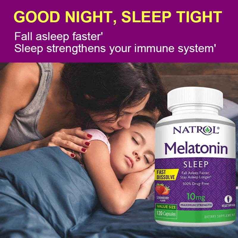 Melatonin Sleep Supplement 10 Mg - Immune Support, Stress Relief, Fall Asleep Faster, Focus & Concentration, Non-GMO