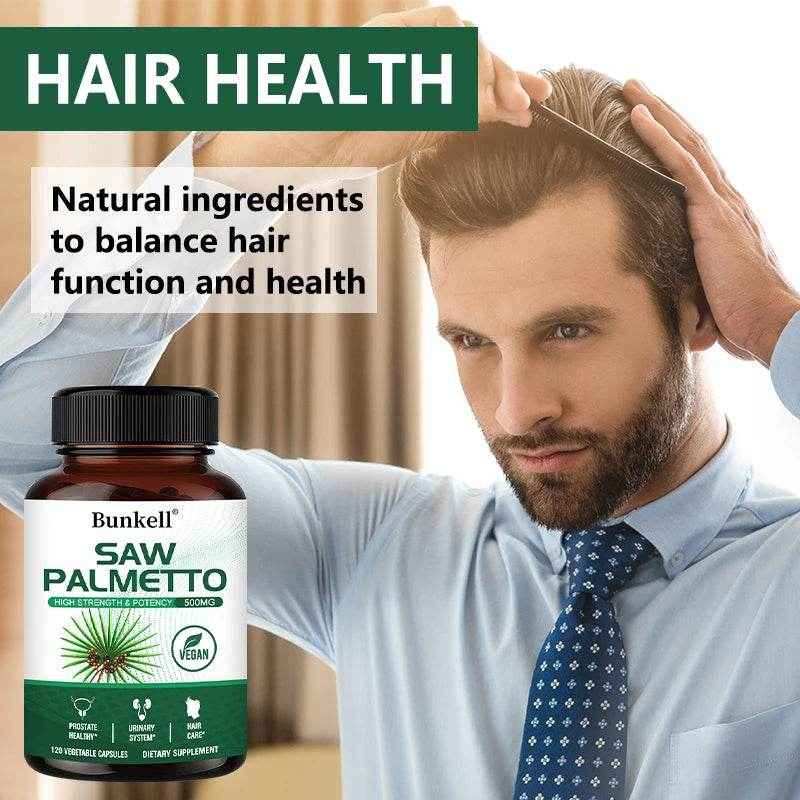 Saw Palmetto Supplement 500mg – Anti-Aging Hair Vitamins To Help with Hair Care, Support Urinary Tract and Prostate Health