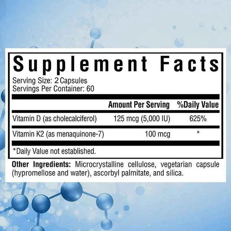 Vitamin D + Vitamin K Supplement, Supports Joint, Bone, Immune & Heart Health, Improves Calcium Absorption, 120 Tablets