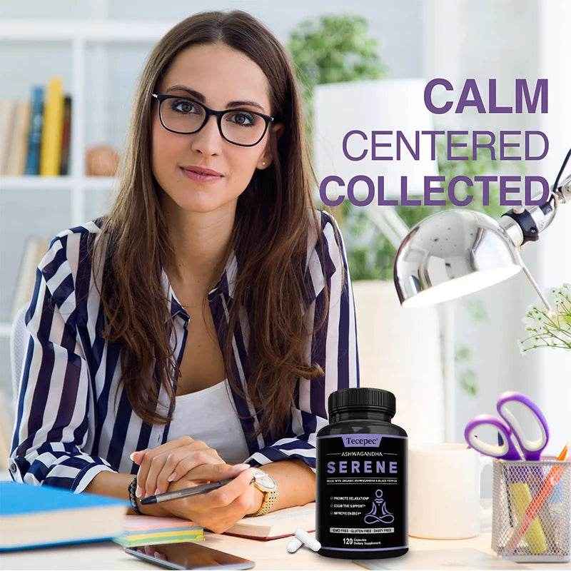 Organic Ashwagandha 1300 mg Supplement with Black Pepper Root Powder to Help Relieve Stress and Stay Calm, 120 Capsules