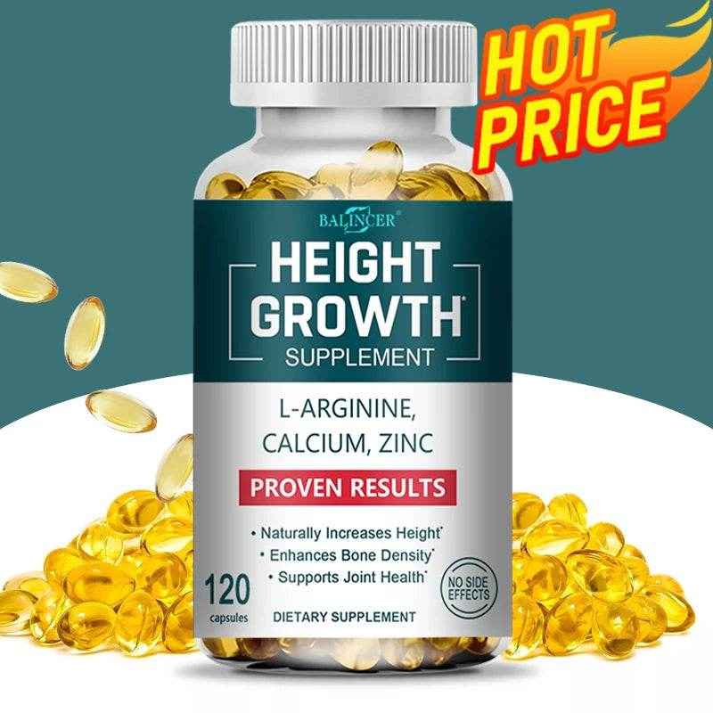 Height Growth Supplement - with Calcium, Vitamin D3 To Support Joint Health, Bone Strengthening and Growth - 120 Capsules