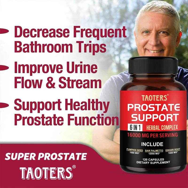 6 in 1 Herbal Capsules 16000mg - Prostate Supplement, Helps with Urinary Tract Control, Relieves Inflammation
