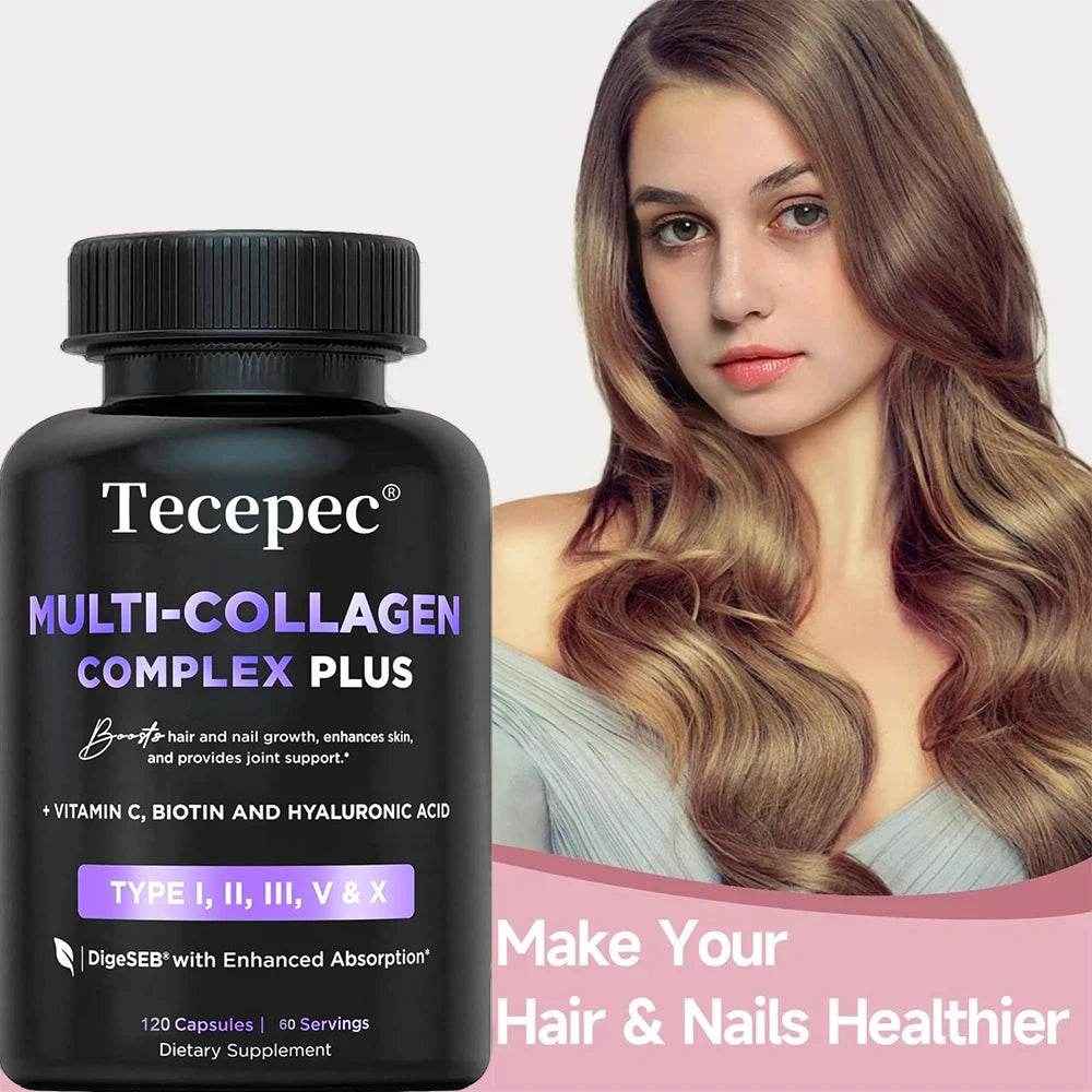 Tecepec Multi-Collagen Supplement - 120 Capsules - for Skin, Hair, Nails, Bones, Tendons, Joints & Gut Health