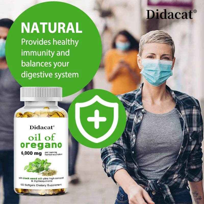 Oregano Oil 6000mg Softgels with Black Seed Oil Strength For Gut Health, Digestive Health, Immune Support