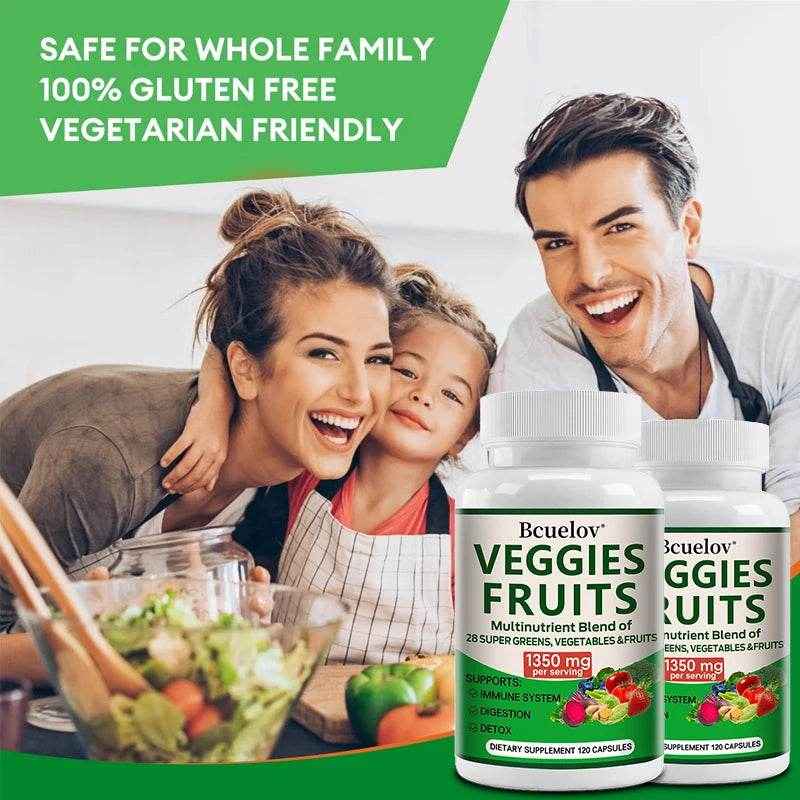 Bcuelov Vegetable and Fruit Supplement -1350 Mg - Supports Immune, Digestion, Detoxification - 120 Capsules