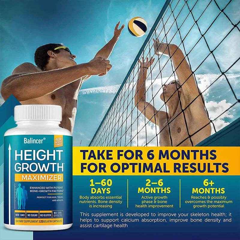 Height Growth Maximizer - Natural Peak Height - Bone Strength Growth Pills with Calcium - No Somatropin, 120 Capsules