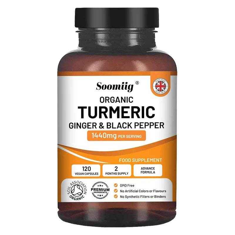 Organic Turmeric Ginger & Black Pepper Blend Capsules Joint Health Supplement Helps Joint Flexibility and Cushioning