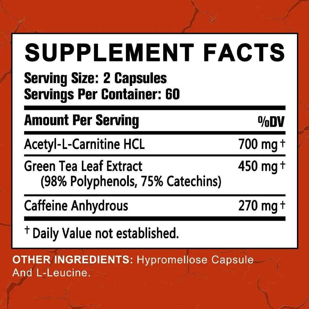 Slimming Capsule Fat Burner, with Acetyl-L-Carnitine, Green Tea Extract and Caffeine - for Healthy Weight Management Supplement