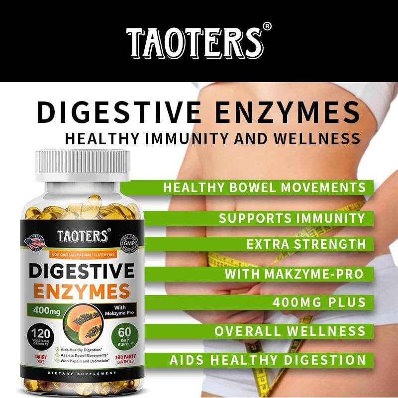 Digestive Enzyme Supplement, Beneficial Bacteria Support Immune, Digestive & Cardiovascular Health, 60 Capsules