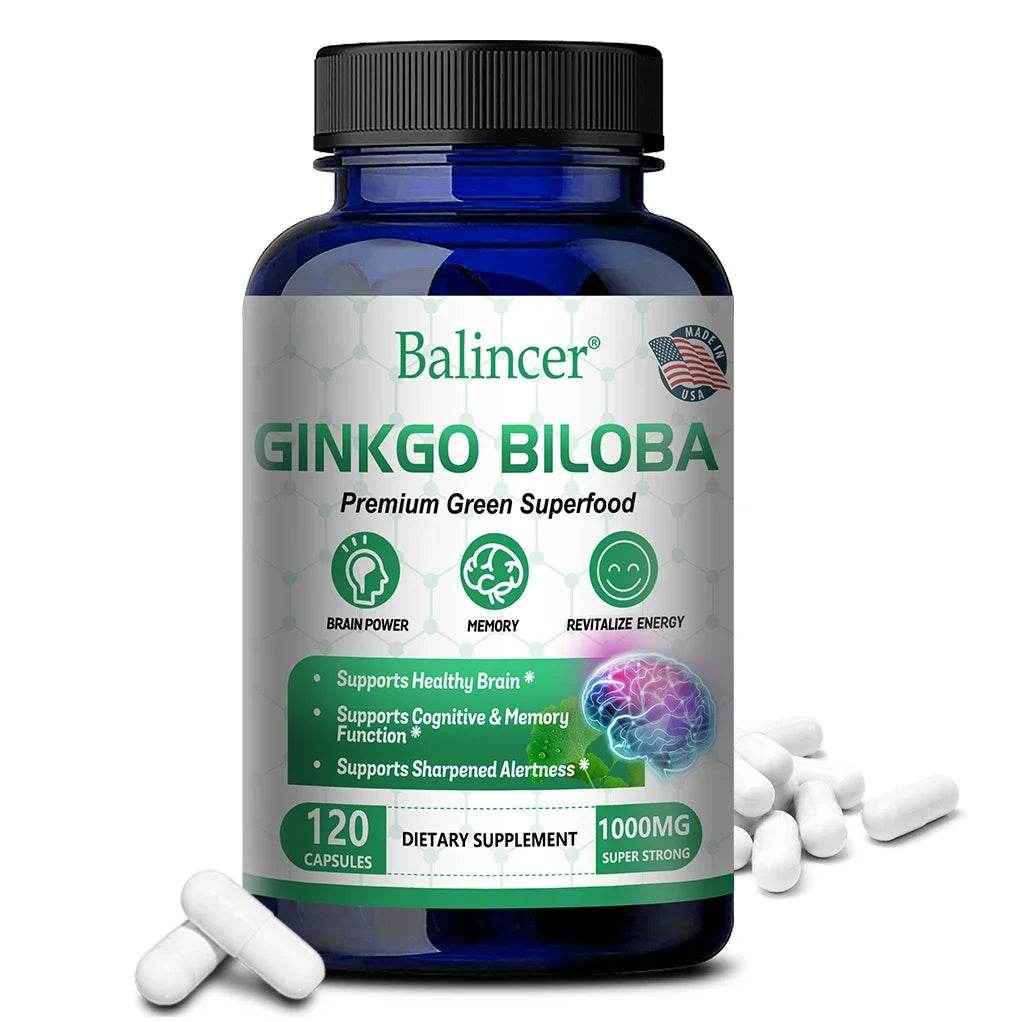 Ginkgo Biloba Extract, B Vitamin Supplement, Supports Brain Function and Memory, Focus, Stress Relief, 60/120 Veggie Capsules
