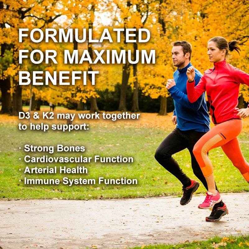 D3+K2 Supplement - 2-in-1 Natural Vitamins - Promotes Nutrient Absorption and Bone, Nervous System, and Cardiovascular Health
