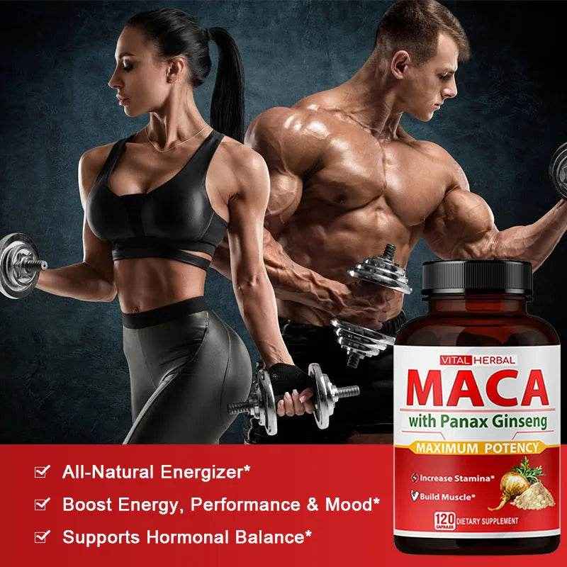 Sports Supplement - Contains Maca, Ginseng Extract Capsules to Burn Fat, Boost Strength, Energy, Performance and Muscle Mass