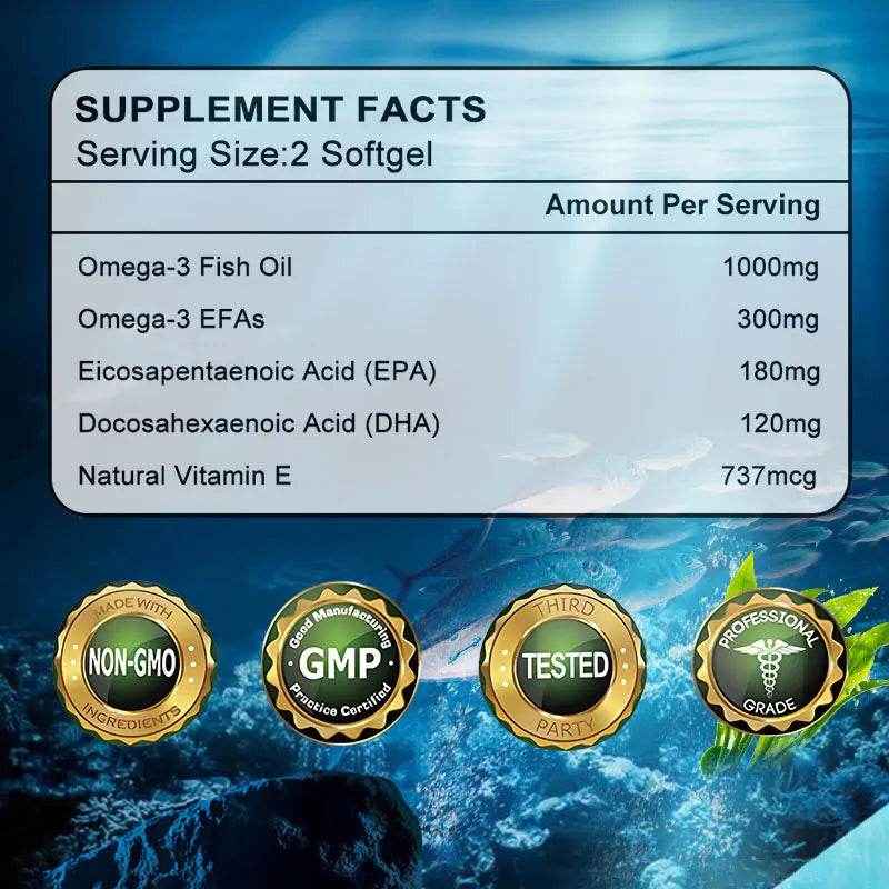 Omega 3 EPA/DHA Fish Oil 1000 mg - Fish Oil Supplement - Supports Heart Health, Pain Relief & Cognitive Function, 120 Capsules
