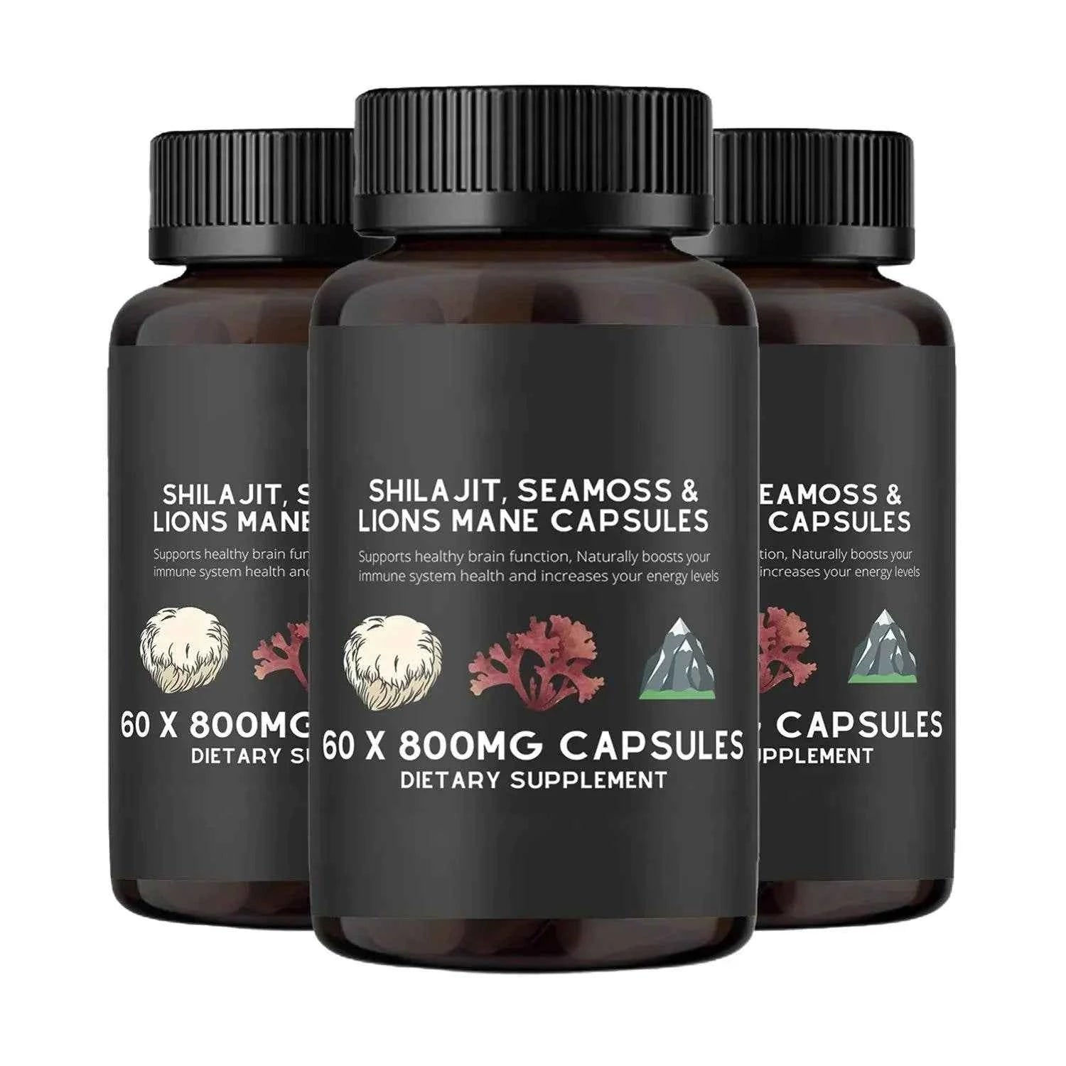 Shilajit, SeaMoss&Lions Mane Capsules - Comprehensive All-in-One Wellness Supplement for Mind, Body, and Vitality - 60 Capsules