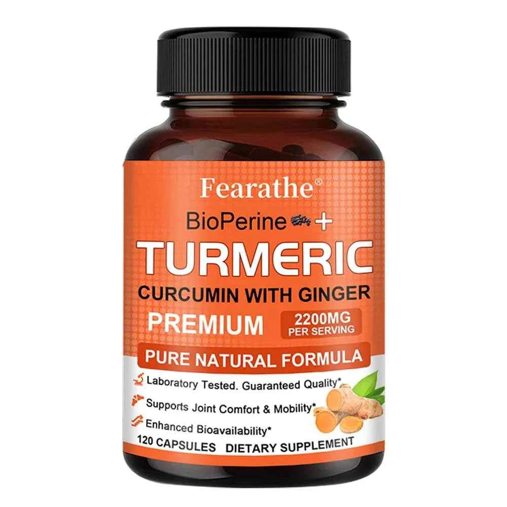 Fearathe Turmeric Supplement - Contains black pepper and ginger for antioxidant benefits, improved joint mobility, inflammation
