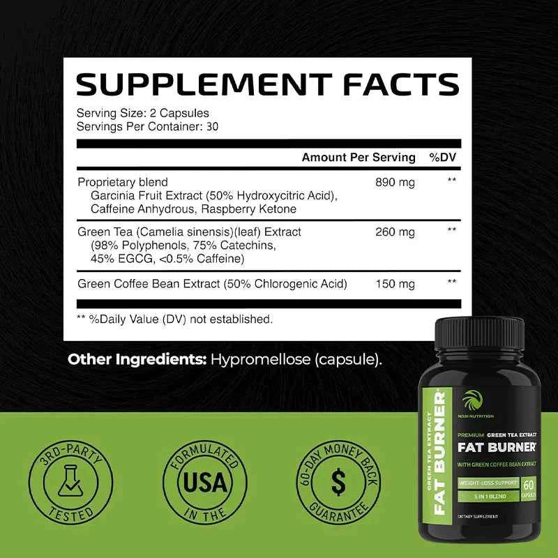 Green Tea Weight Loss | Belly Fat Burner, Metabolism Booster & Appetite Suppressant for Men and Women | 60 Capsules