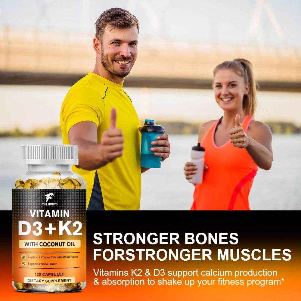 Vitamin D3+K2 Capsules, Heart Health, Bone and Joint Health Support, Suitable for Men and Women - D3 K2 Multivitamin Supplemen