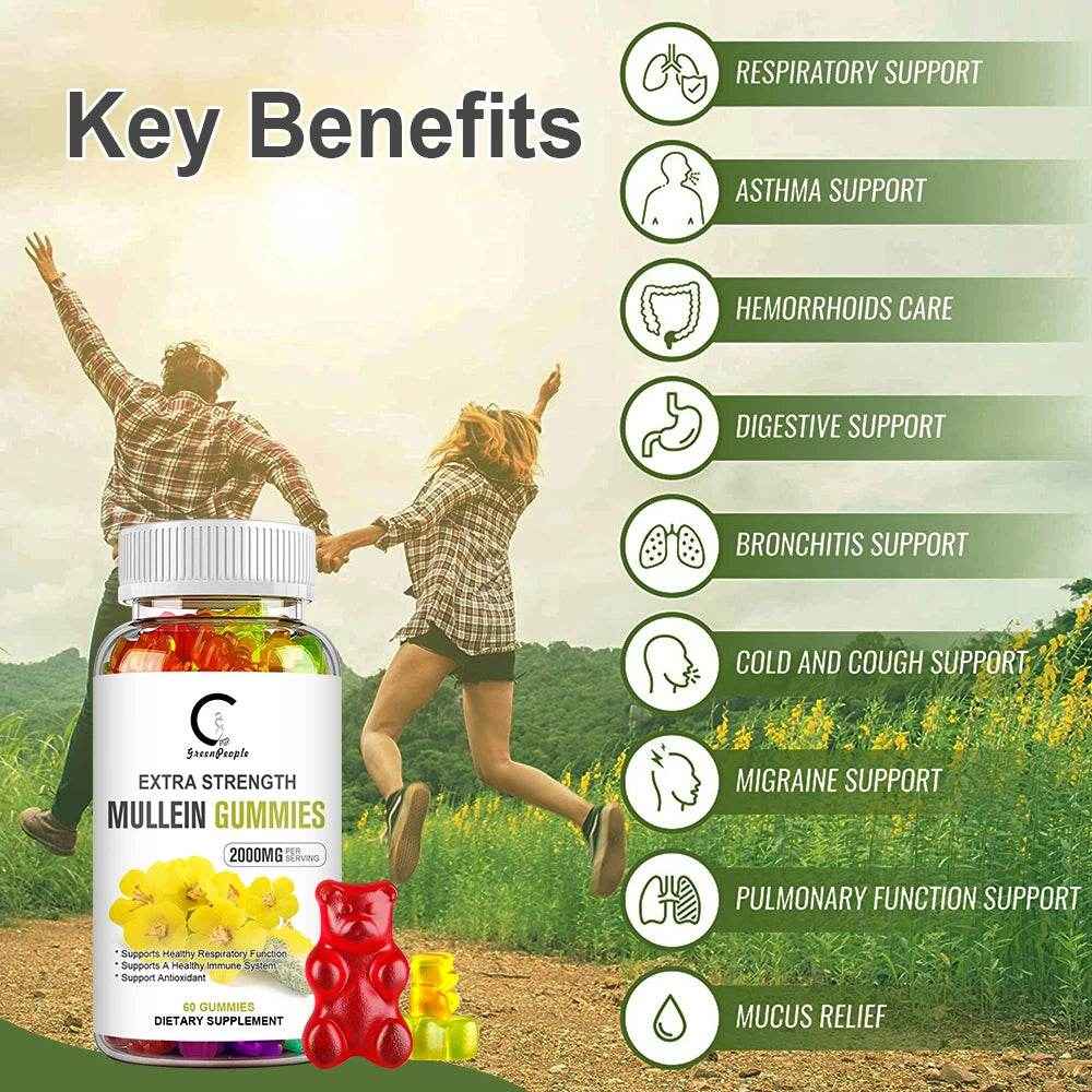 Mullein Gummies for Lung Cleanse, Extra Strength Mullein Leaf Extract, Deep Sleep Better Boost Immune System Iherbal Supplement