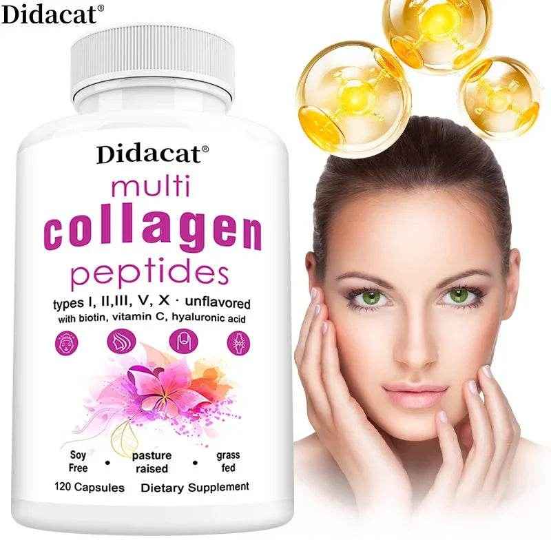 Multi-Collagen Peptides Supplement - Skin, Hair, Nails, Bone and Joint Health, Immunity, Free Radical Balance, Non-GMO