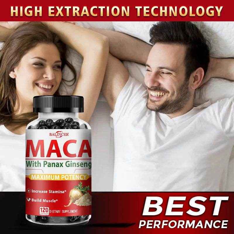 Maca Root + Ginseng Extract Supplement - Performance, Muscle Building, Energy, 120 Vegetarian Capsules