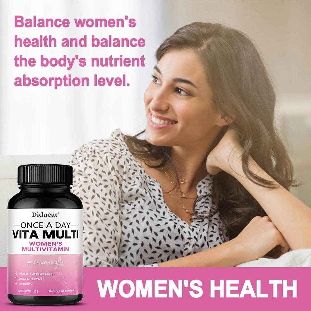 Multivitamin Supplement for Women with Iron, Folic Acid, Biotin and Calcium To Help Immunity and Cellular Energy, Bone Health