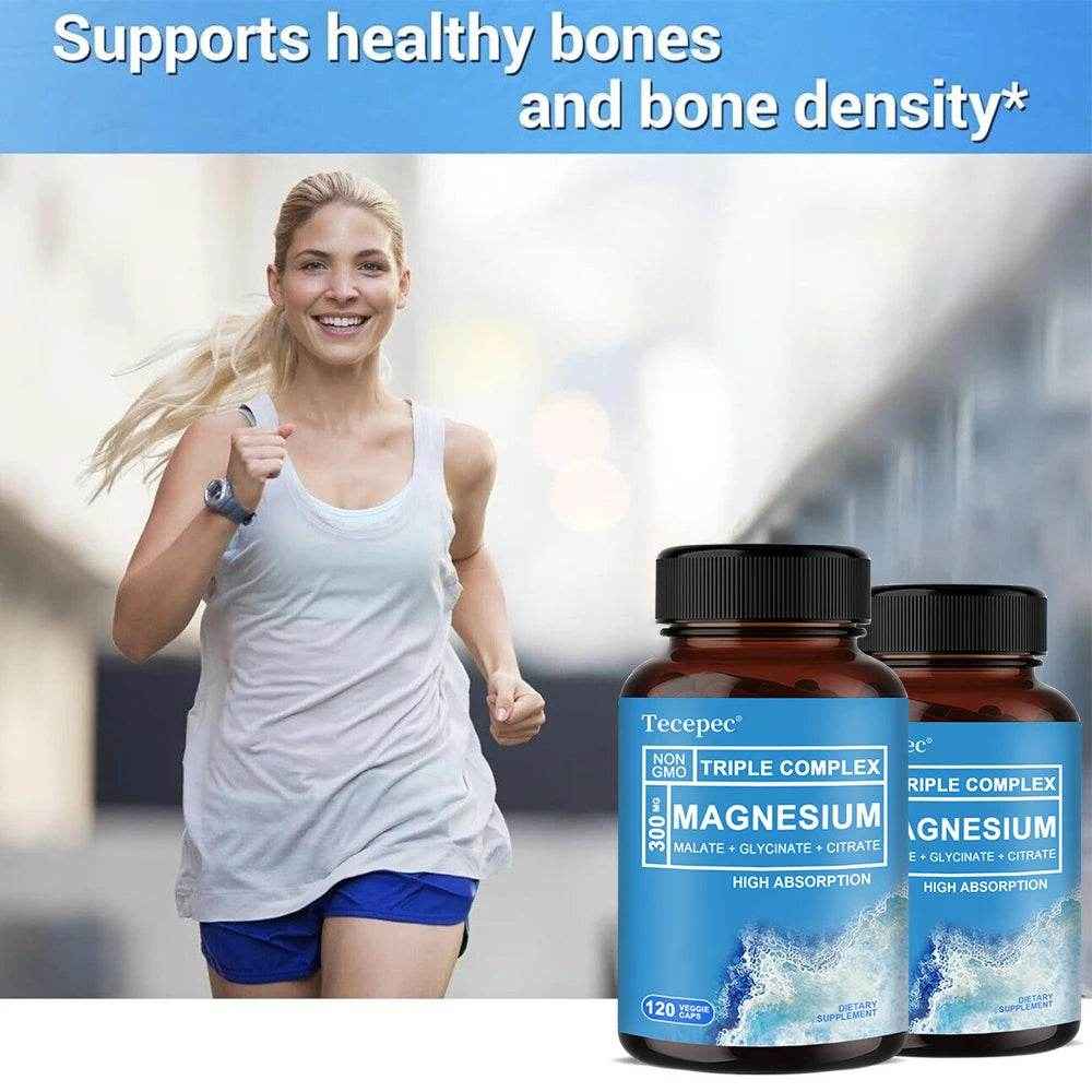 Triple Magnesium Complex | 300 mg Magnesium Glycinate, Malate & Citrate, Muscle, Nerve & Energy Support, 120 Capsules