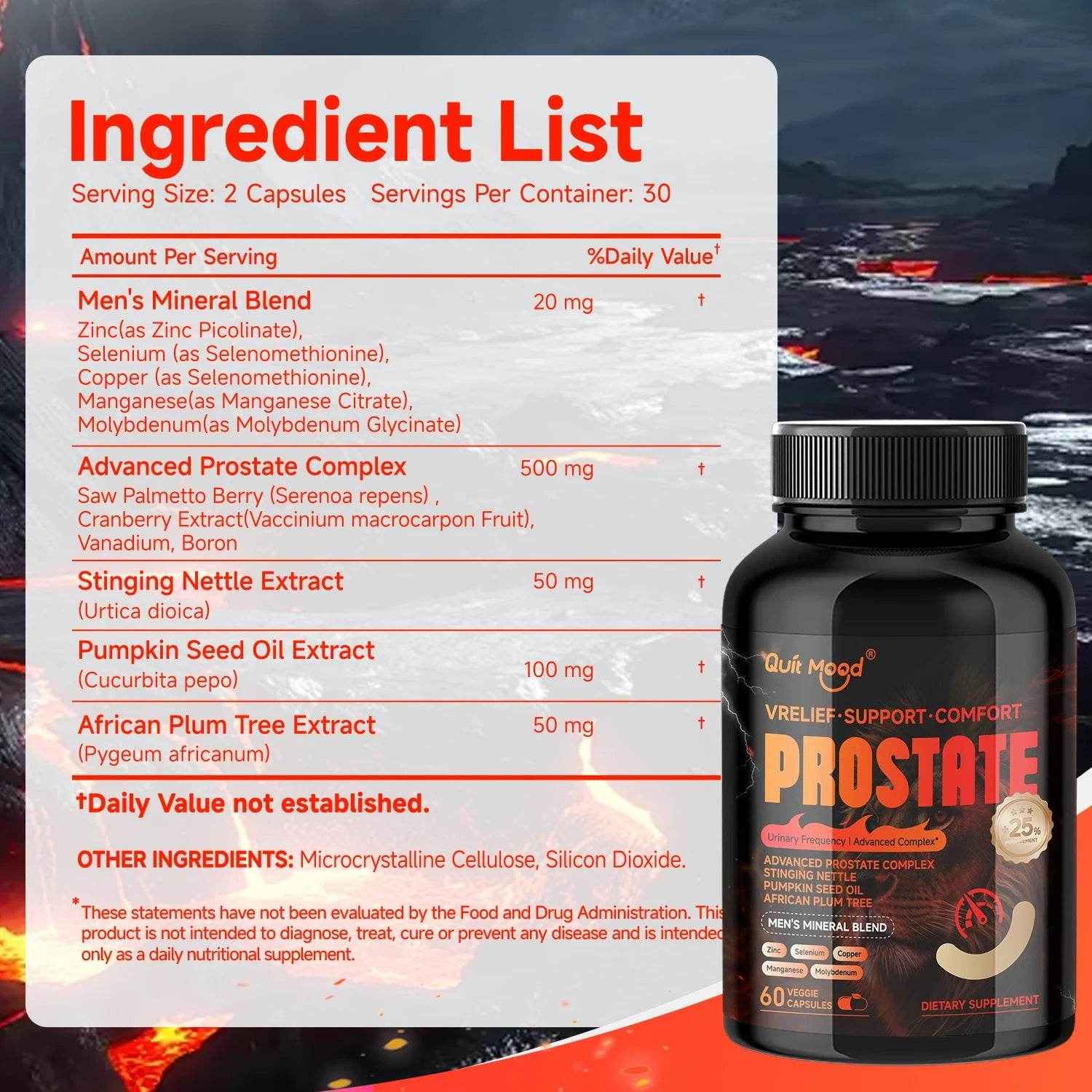 Quit mood - Advanced Prostate Support | Stinging Nettle, Pumpkin Seed Oil & African Plum Extract | 60 Caps - Men’s Health Focus