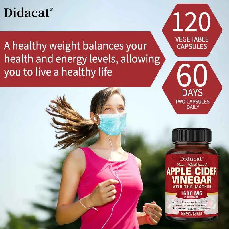 Apple Cider Vinegar Capsules 1600mg - Healthy Weight Management, Digestion, Detoxification, Immunity, Cleansing