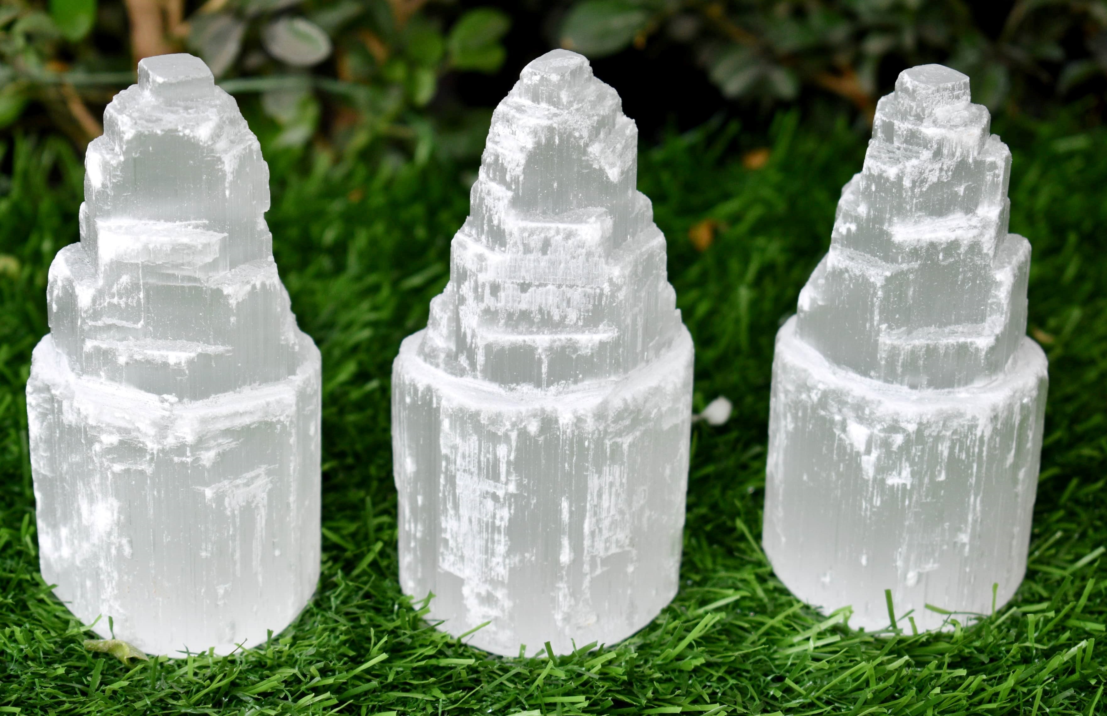 Natural Rough Selenite Swirl Towers, 4" Genuine Healing White Spiral Crystal DestGlow