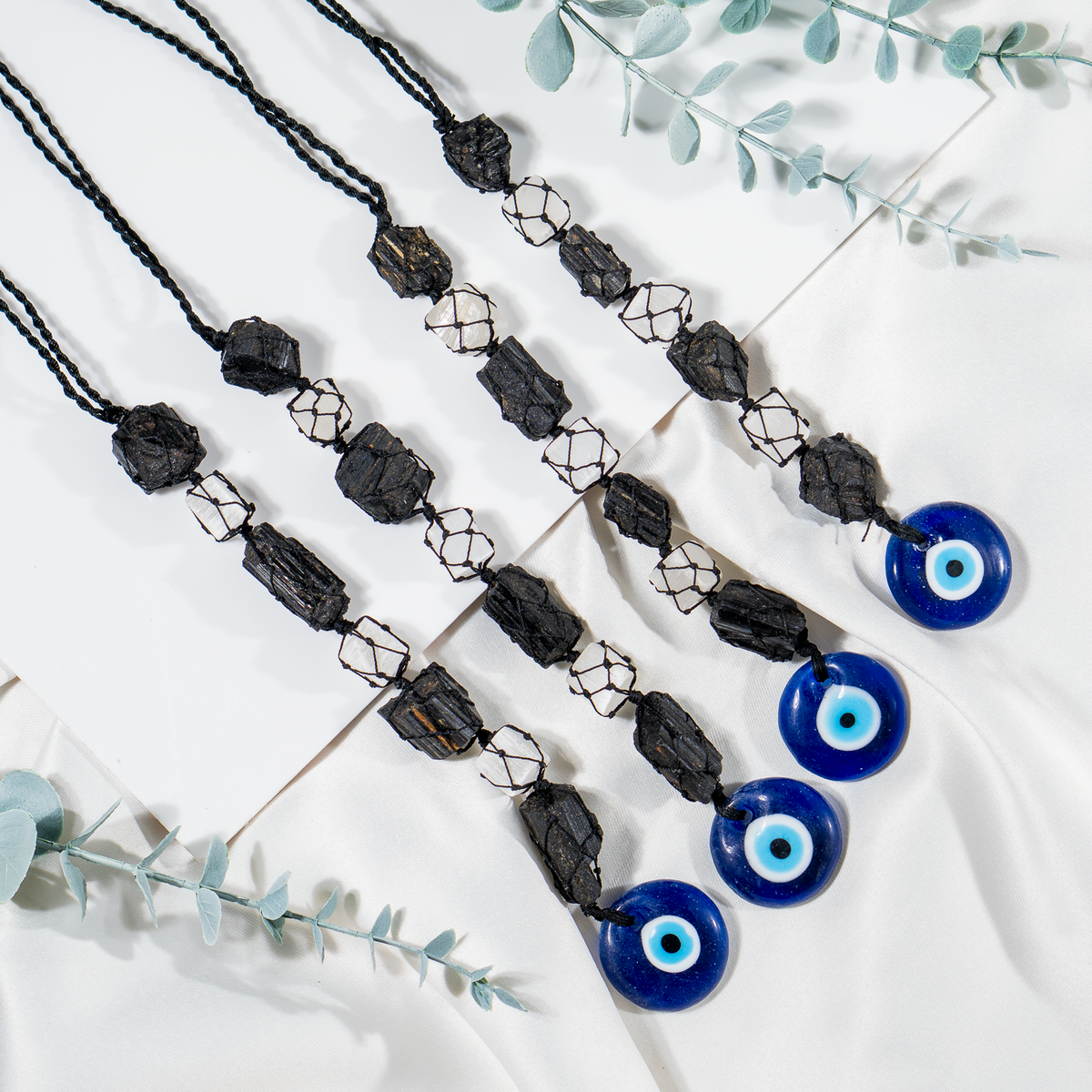 Black Tourmaline & Selenite With Evil Eye Crystal Hanger DestGlow