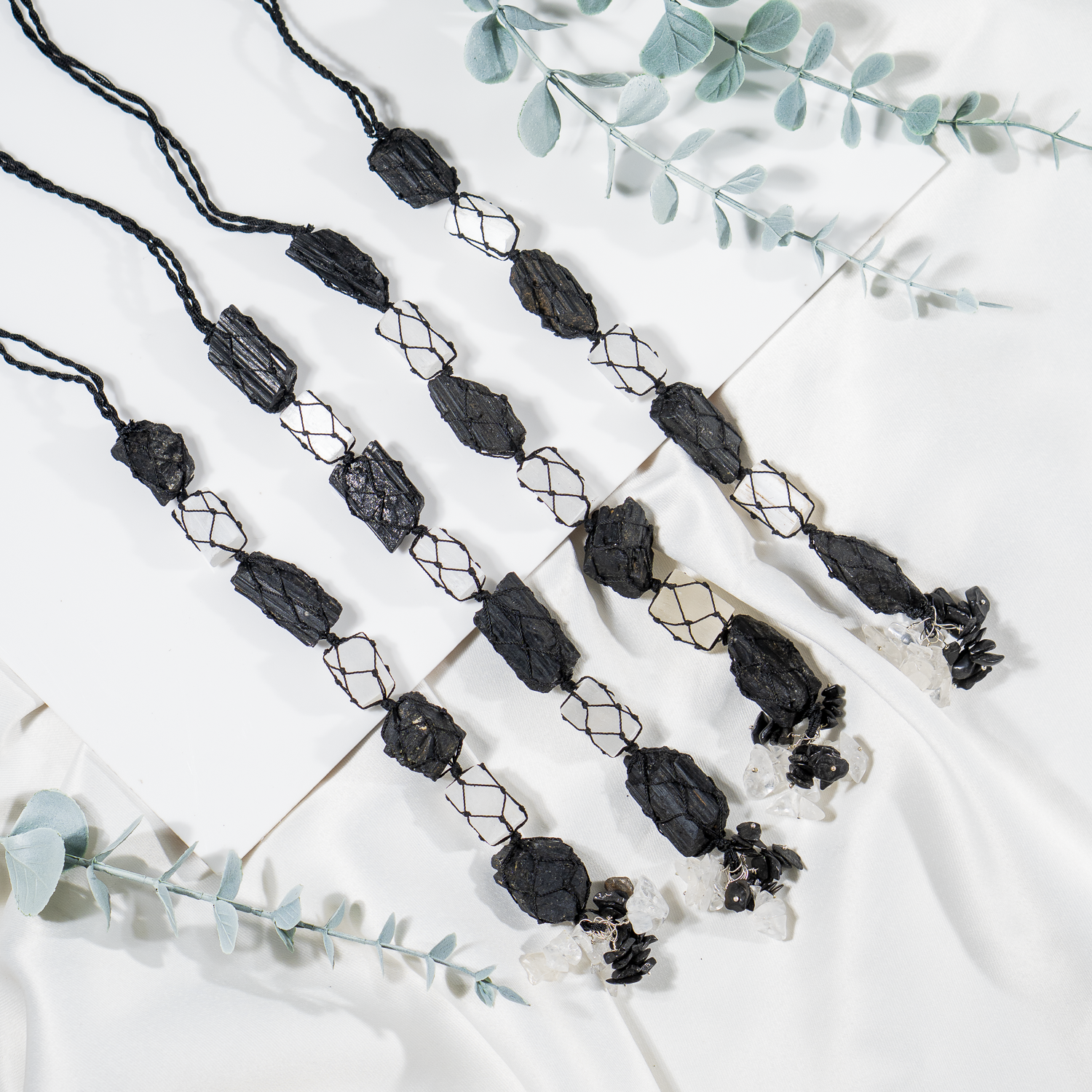 Black Tourmaline & Selenite Crystal Hanger, Car Accessories DestGlow