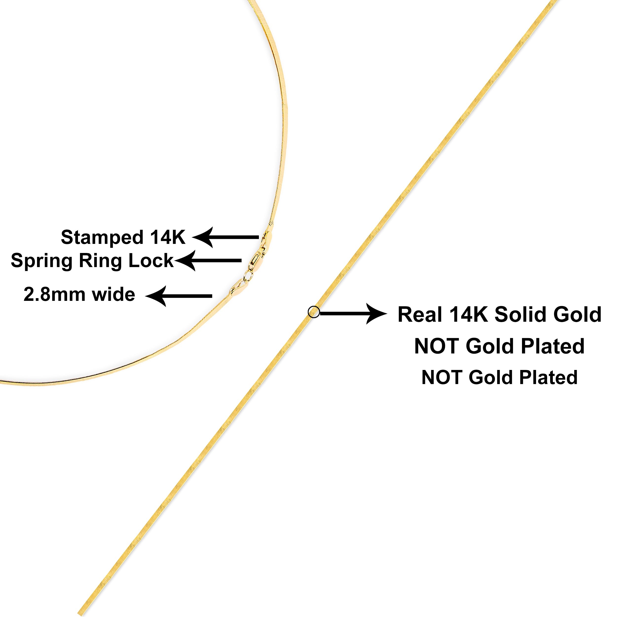 Unisex Solid 14K Yellow Gold 2.8mm Imperial Herringbone Chain Necklace - 18" Inches by Bids.com