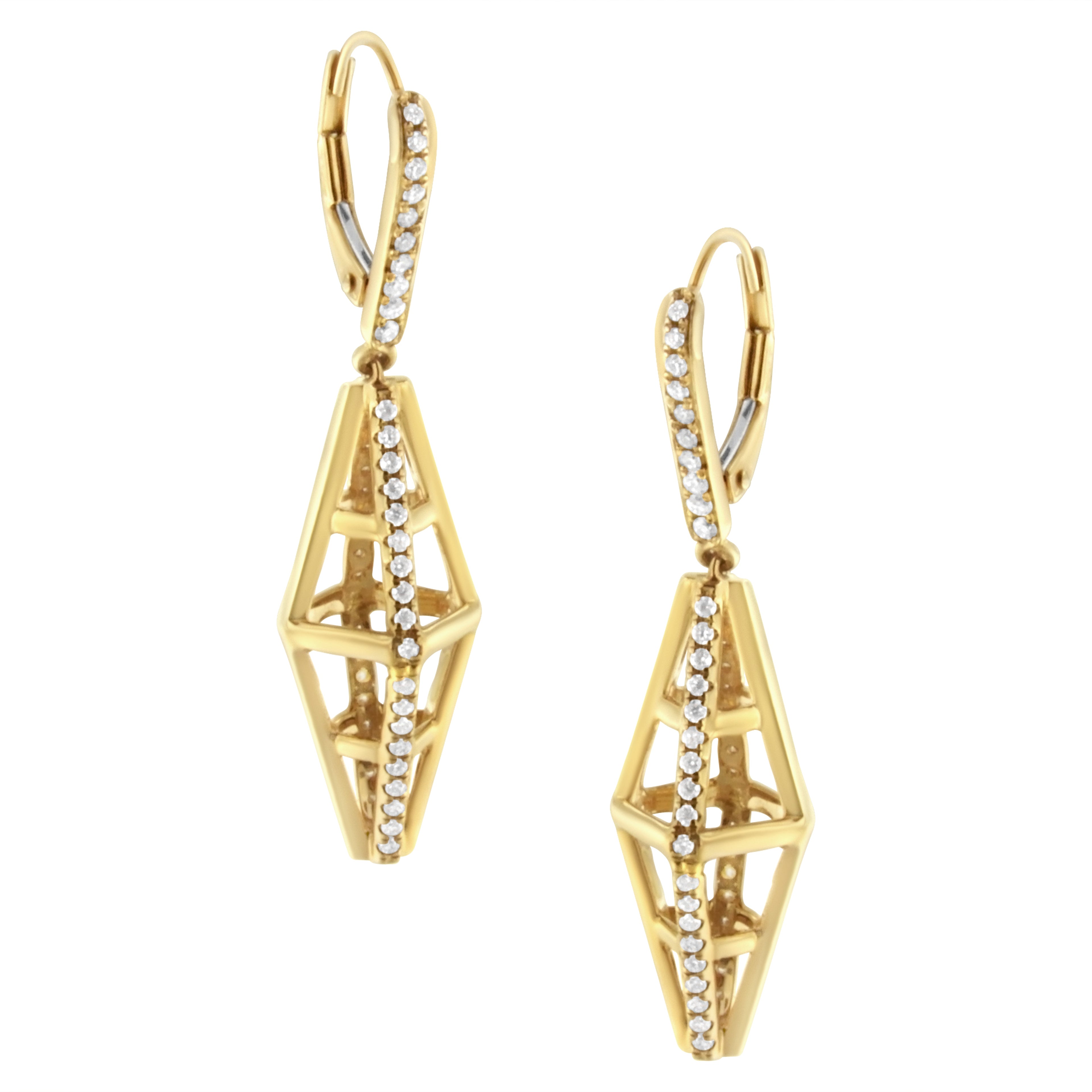 14K Yellow Gold 5/8 Cttw Diamond Geometrical Pillar Drop and Dangle Earrings (G-H Color, SI1-SI2 Clarity) by Bids.com