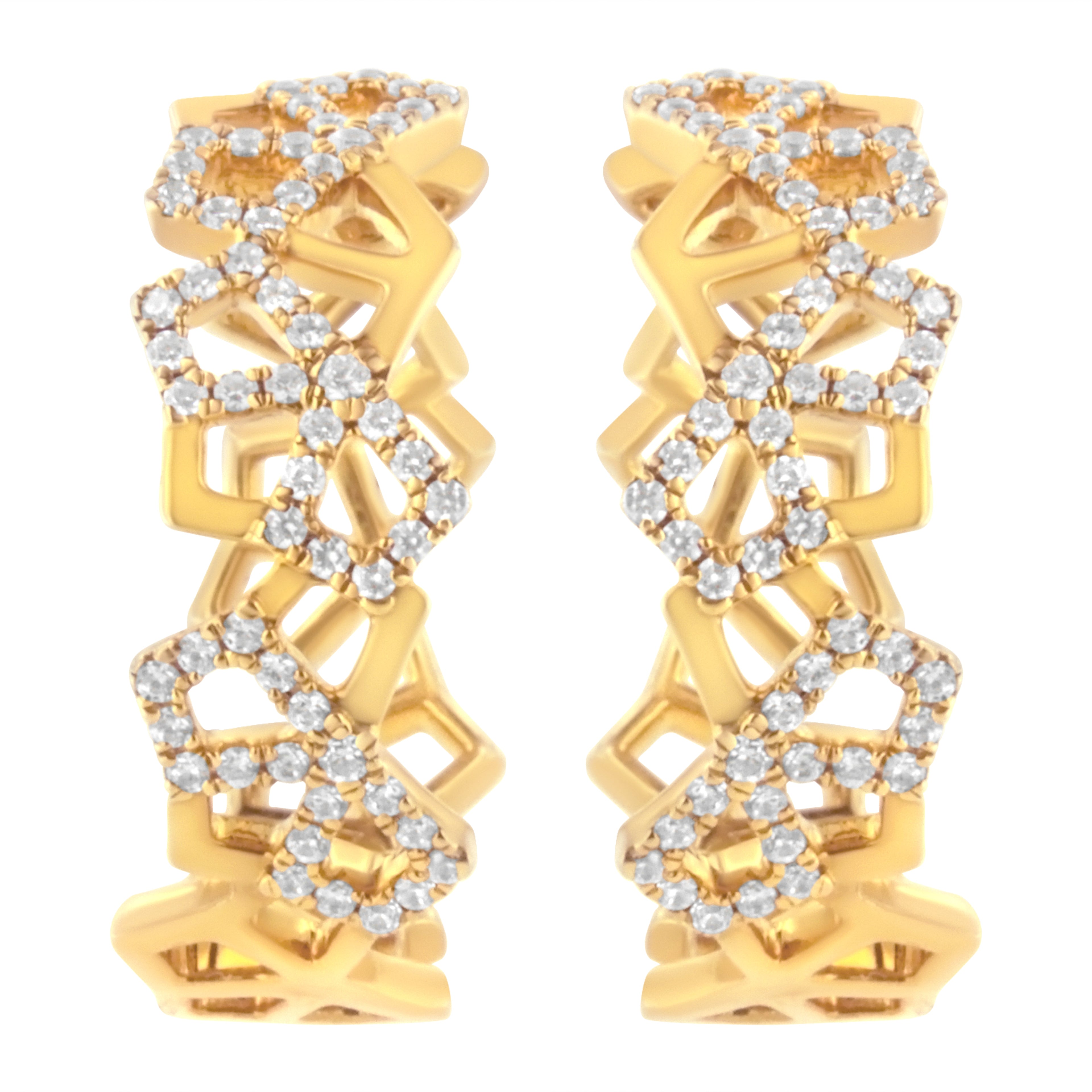 14K Yellow Gold 3/4 Cttw Diamond Honeycomb Hoop Earrings (G-H Color, SI1-SI2 Clarity) - 24MM by Bids.com