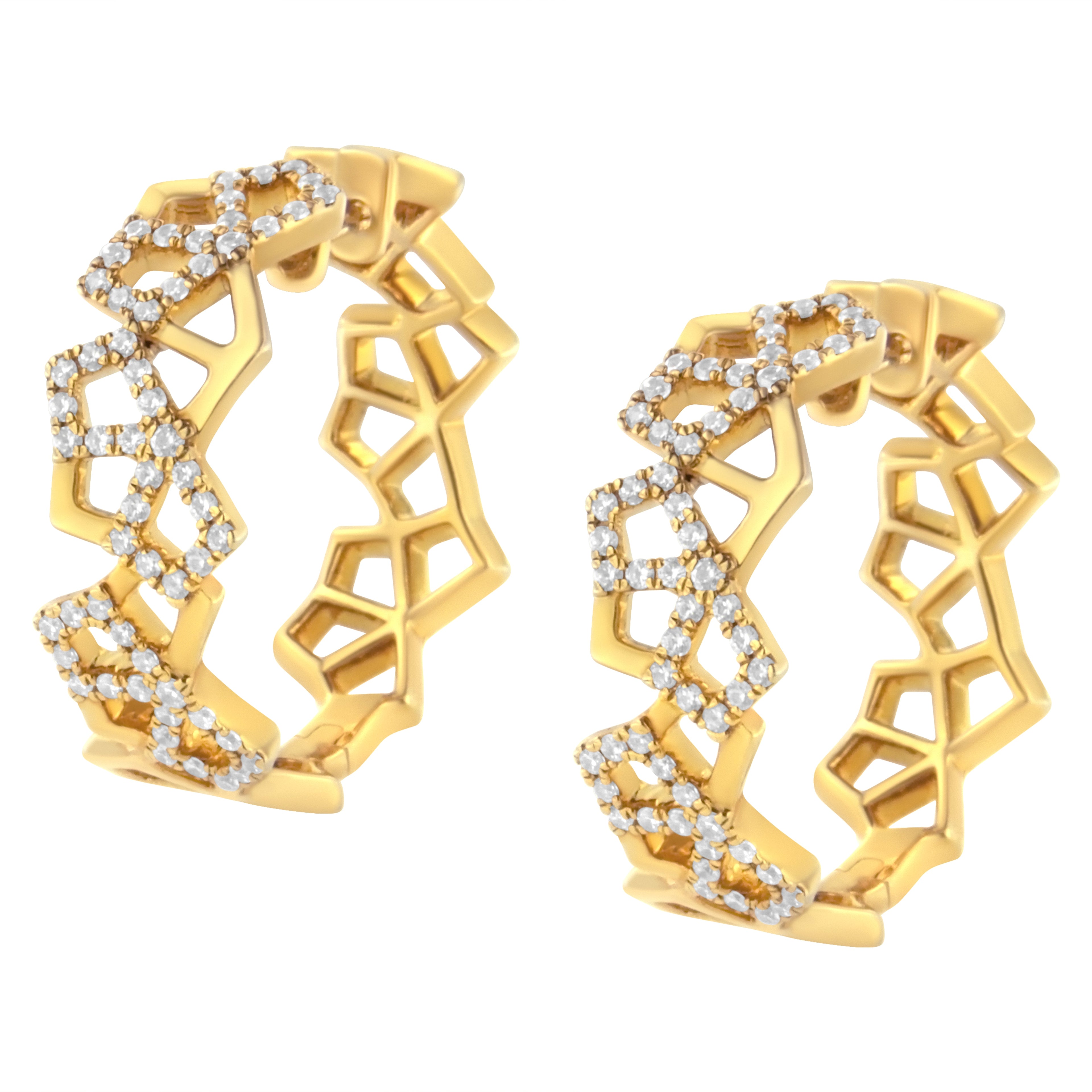 14K Yellow Gold 3/4 Cttw Diamond Honeycomb Hoop Earrings (G-H Color, SI1-SI2 Clarity) - 24MM by Bids.com