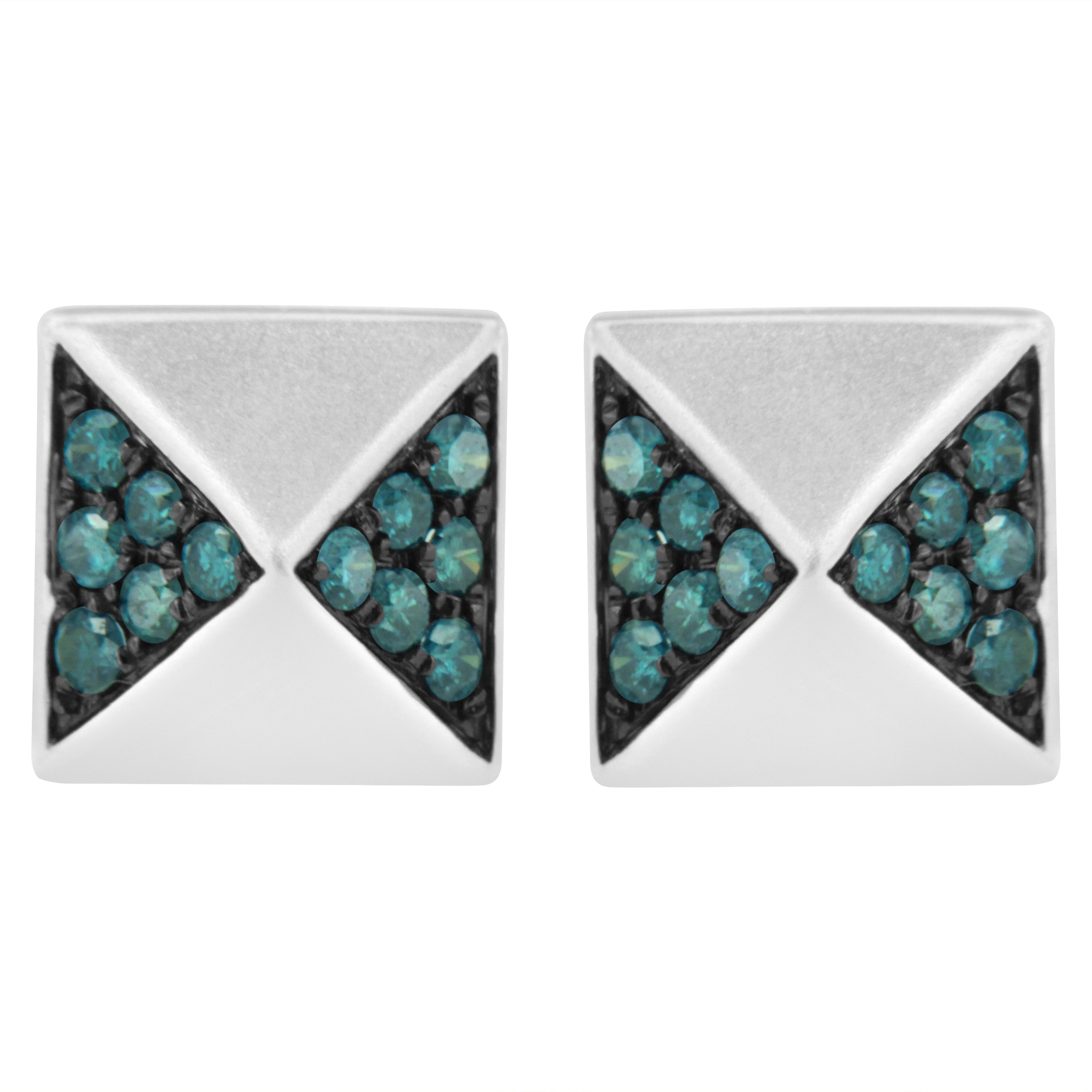 14K White Gold 1/4 Cttw Treated Blue Diamond Pyramid Stud Earring (Blue Color, SI1-SI2 Clarity) by Bids.com